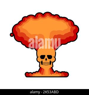 Nuclear explosion skull isolated. Atomic mushroom from nuclear bomb explosion Stock Vector