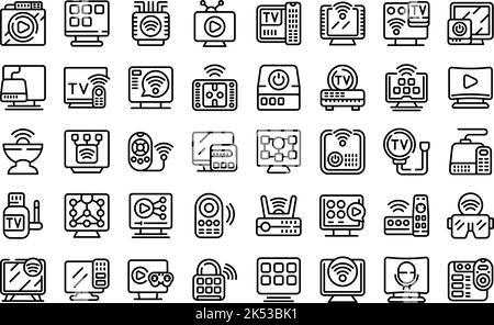 Smart TV box icons set outline vector. Remote cable. Controller device Stock Vector