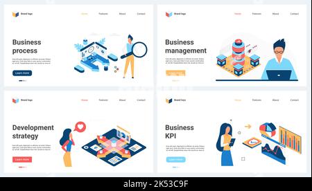 Business, financial analytics and KPI check set vector illustration. Cartoon tiny analysts measure finance data of enterprise. Marketing, budget concept for banner, website design or landing web page Stock Vector