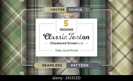 Military tartan seamless patterns, merry christmas texture, checkered scottish fabric Stock Vector