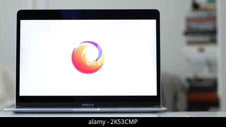 The logo of Firefox, an open-source web browser on a computer screen Stock Photo