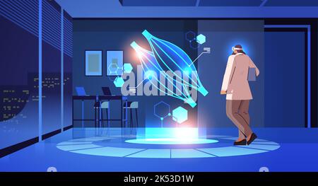 doctor in digital glasses looking at virtual detailed explanation anatomical muscle internal organ vr vision metaverse Stock Vector
