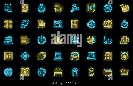 Embroidery class icons set outline vector. Children classroom. Fun school vector neon Stock Vector