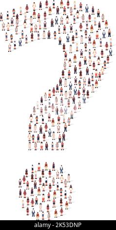 Large group of people different silhouette crowded together in question mark shape isolated on white background. Vector illustration Stock Vector