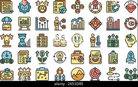 Top manager icons set outline vector. Business agency. Peak candidate thin line color flat on white Stock Vector