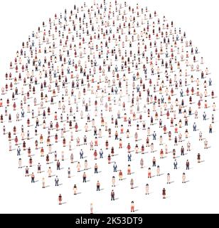 Large group of people in the shape of a circle on white background ...