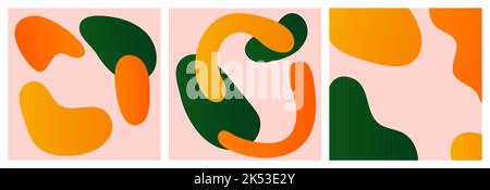 Set of artistic vector illustration with hand drawn organic shapes. Aesthetic microblog carousel slides template for social media. Orange, yellow Stock Vector