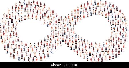 Large group of people silhouette crowded together in infinity shape isolated on white background. Vector illustration Stock Vector