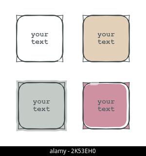 Frames, square shape, doodle set. Hand drawn decorative brush stroke borders collection, an illustration for business cards, web design Stock Vector