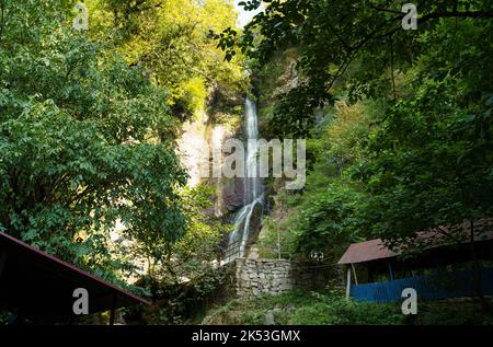 View of the waterfall in Makhuntseti, Adjara, Georgia. Stock Photo