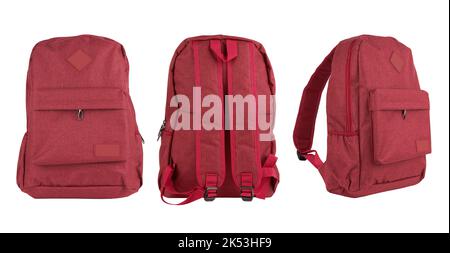 Red backpack for travel isolate on a white background Stock Photo