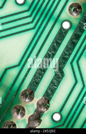 Green PCB motherboard of 1982 Sinclair ZX Spectrum [Issue Two 16k]. For early computing. home computers, popular electronics, British computers. Stock Photo