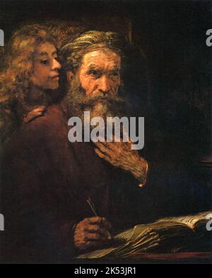 The evangelist Matthew and the Angel, 1661, Painting by Rembrandt Stock Photo