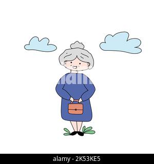 cute grandmother with red bag, vector illustration Stock Vector
