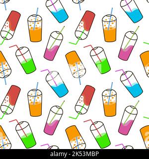 cocktails seamless pattern. cup with straw and cap for cocktail and juice Stock Vector