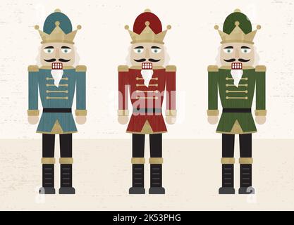 A set of textured nutcrackers in a cut paper style Stock Vector