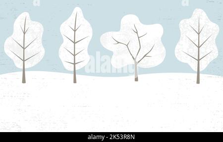A set of four winter trees in a cut paper style with textures Stock Vector