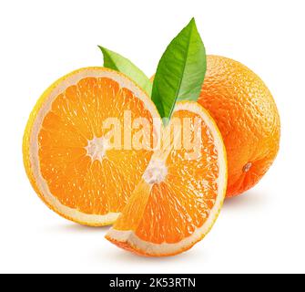 oranges with leaves isolated on a white background. Stock Photo