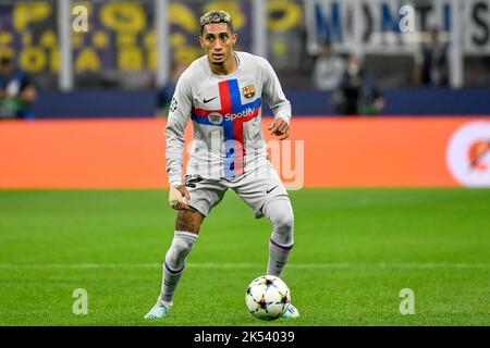 Raphael Dias Belloli aka Raphinha of Barcelona in action during the Champions League Group C football match between FC Internazionale and FCB Barcelon Stock Photo