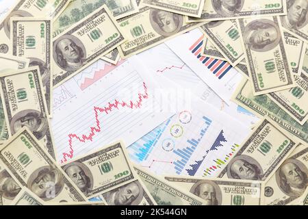 Dollar banknotes on diagrams. Exchange rate concept Stock Photo