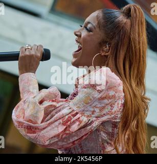 NEW YORK, NY, USA - AUGUST 26, 2022: Mickey Guyton Performs on NBC's 'Today' Show Concert Series at Rockefeller Plaza. Stock Photo