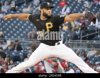 Pittsburgh, United States. 05th Oct, 2022. Pittsburgh Pirates second  baseman Ji Hwan Bae (71) celebrates scoring in the dugout in the third  inning against the St. Louis Cardinals at PNC Park on