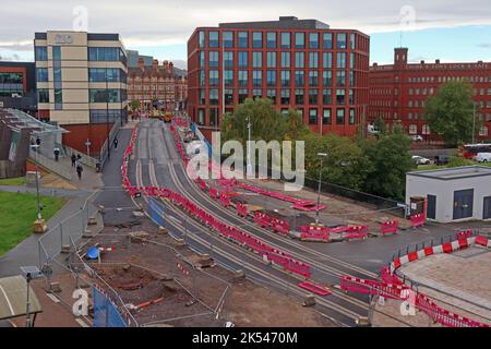 Works for new metro tram line extension, into Wolverhampton railway station, West Midlands, England, UK, WV1 1LE Stock Photo