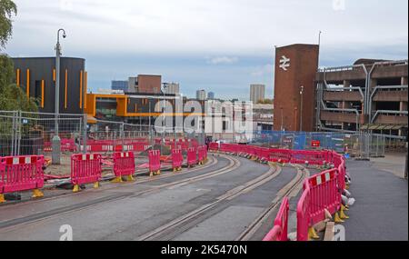 Works for new metro tram line extension, into Wolverhampton railway station, West Midlands, England, UK, WV1 1LE Stock Photo
