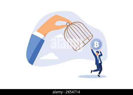 Bitcoin and cryptocurrency regulation, government try to control crypto or decentralized money, authority and legal for trading crypto concept, invest Stock Vector