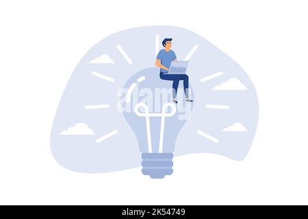 Entrepreneur solution, creative idea to solve work problem, success discover new innovation concept, smart businessman working with computer laptop on Stock Vector