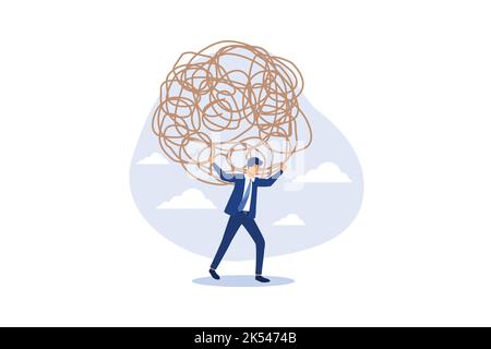 Stress burden, anxiety from work difficulty and overload, problem in economic crisis or pressure from too much responsibility concept, tried exhausted Stock Vector