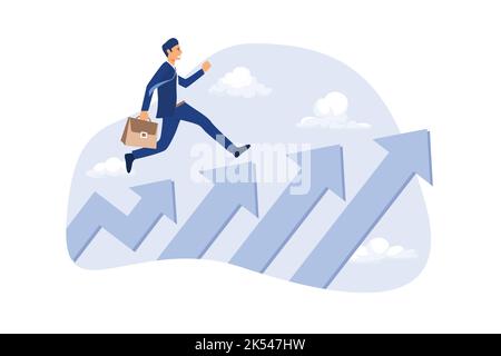 Business growth and career path, climb up ladder of success or staircase to grow up, ambition and leadership to achieve target concept, confidence bus Stock Vector