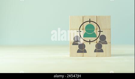 Target customer, buyer persona, marketing segmentation, job recruitment concept. Personalization marketing, customer centric strategies. The wooden cu Stock Photo