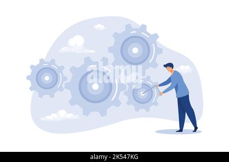 Business work flow, leadership to drive team and initiate productivity and efficiency working process concept, smart businessman manager use all his p Stock Vector