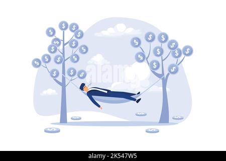 Passive income, earning with no effort by make profit or dividend from investment and achieve financial freedom concept, happy rich businessman sleepi Stock Vector