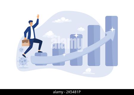 Economic recovery after Coronavirus COVID-19 crisis, post pandemic concept, working businessman investor or company leader walking on Coronavirus path Stock Vector