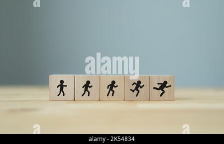 Competence skills and personal development concept. Human resource management (HRM).  Knowledge, skill training and experience. Wooden cubes with comp Stock Photo