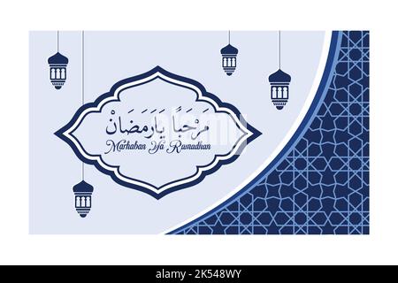 Beautiful backgrounds for Ramadan greetings and text of marhaban ya ramadhan means welcome to the ramadan month Stock Vector