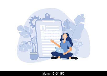 fill out form, for web banners, infographics, websites. Concept done job, checklist, long paper document to do list with checkboxes. Freelancer workin Stock Vector