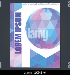 Abstract template of cover with sphere and triangles for report, brochure, booklet or catalog. CMYK colors. Vector layout Stock Vector