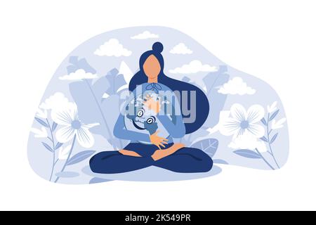 Mother earth as environmental ecological and green planet flat person concept. Nature biodiversity conservation as care with protection or preservatio Stock Vector