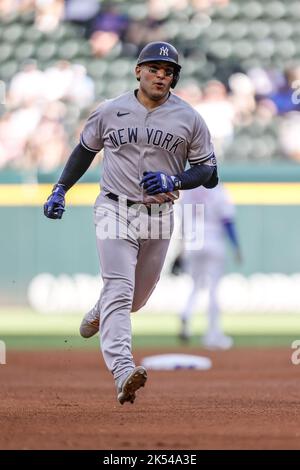 Houston, United States. 30th June, 2022. New York Yankees catcher Jose  Trevino (39) tags-out Houston Astros right fielder Kyle Tucker (30)  attempting to steal home during the third inning of the MLB