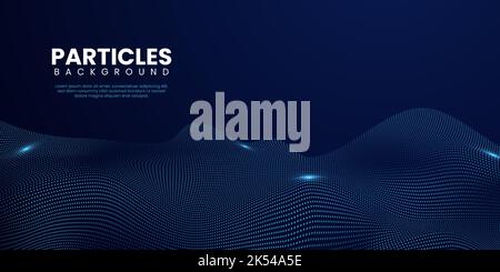 Abstract gradient wave of blue particles. Big data digital futuristic dark background Stock Vector