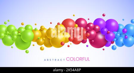 Colorful abstract 3d balls composition in different size. realistic flying spheres background Stock Vector