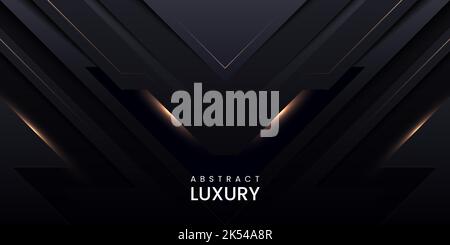 Abstract luxury geometric dark background with glowing lines and golden glow Stock Vector
