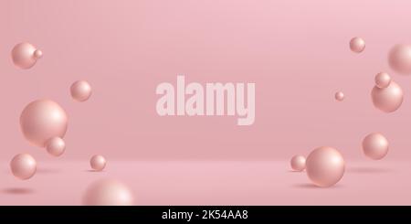 3d realistic illustration of pink ball horizontal background Stock Vector