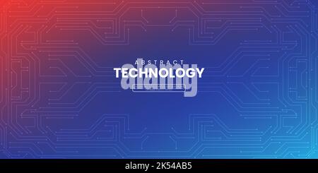 Abstract digital technology concept with circuit lines on orange red blue background Stock Vector