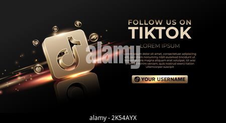 Tiktok banner 3d gold icon for business page promotion and social media post Stock Vector