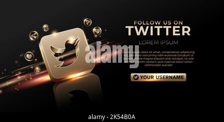 Twitter banner 3d gold icon for business page promotion and social media post Stock Vector