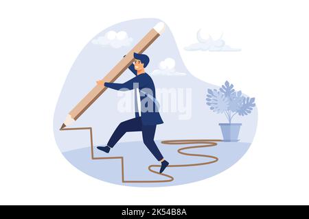 Business development successful, strategy to reach business target or career path achievement concept, smart businessman use huge pencil to draw risin Stock Vector